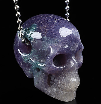 2.0" Purple Grape Agate Carved Crystal Skull Pendant with 925 Sterling Silver, Crystal Healing