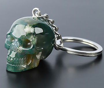 1.2" Green Moss Agate Carved Crystal Skull Stainless Steel Buckle, Crystal Healing