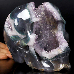 Giant 7.9" Agate Amethyst Geode Carved Crystal Skull, Realistic